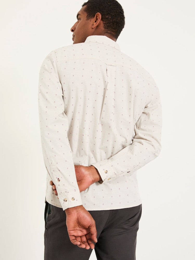 Fat Face Oatmeal Long Sleeve Dobby Pattern Shirt
