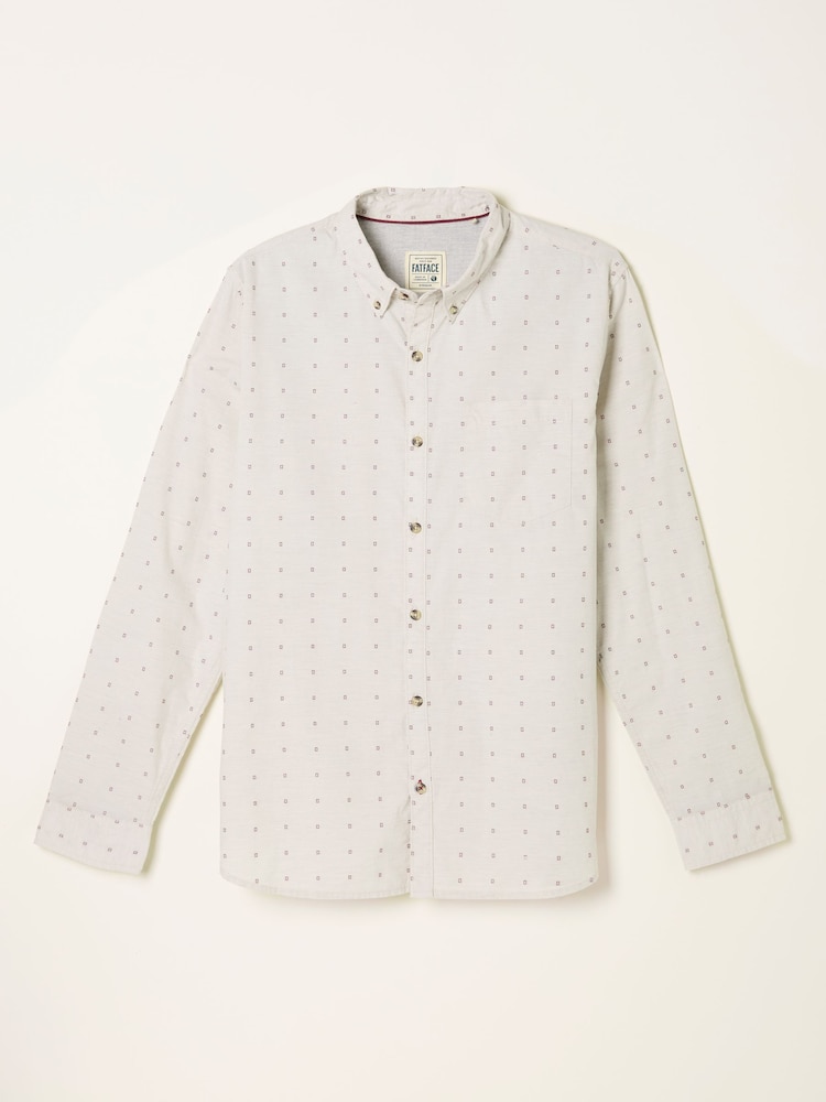 fat face Oatmeal Long Sleeve Dobby Pattern Shirt