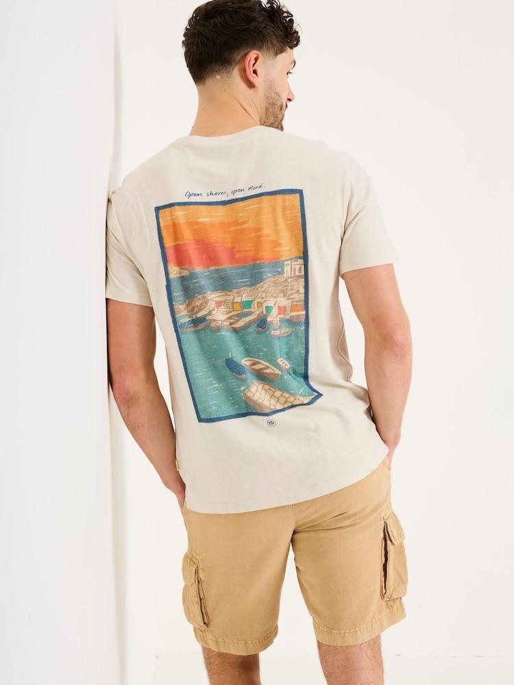 Fat Face Oatmeal Open Shores Graphic Tshirt