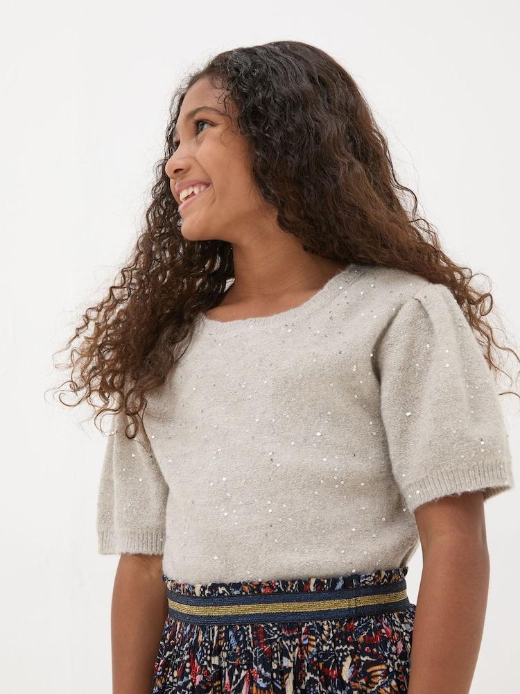 Fat Face Oatmeal Sequin Knitted Top