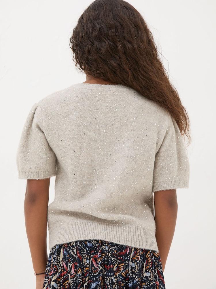 Fat Face Oatmeal Sequin Knitted Top