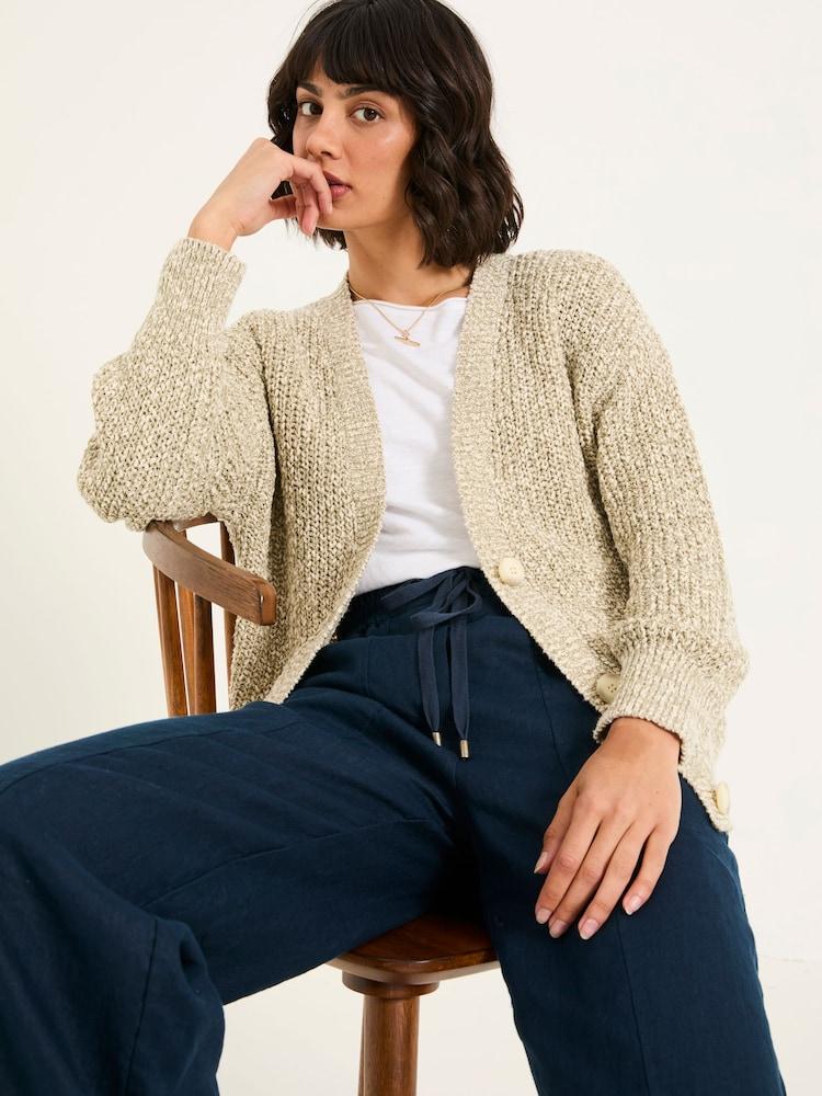 Fat Face Olive Natural Knitted Tape Yarn Cardigan