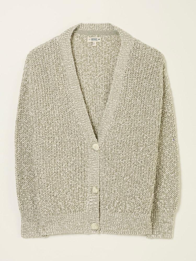 fat face Olive Natural Knitted Tape Yarn Cardigan