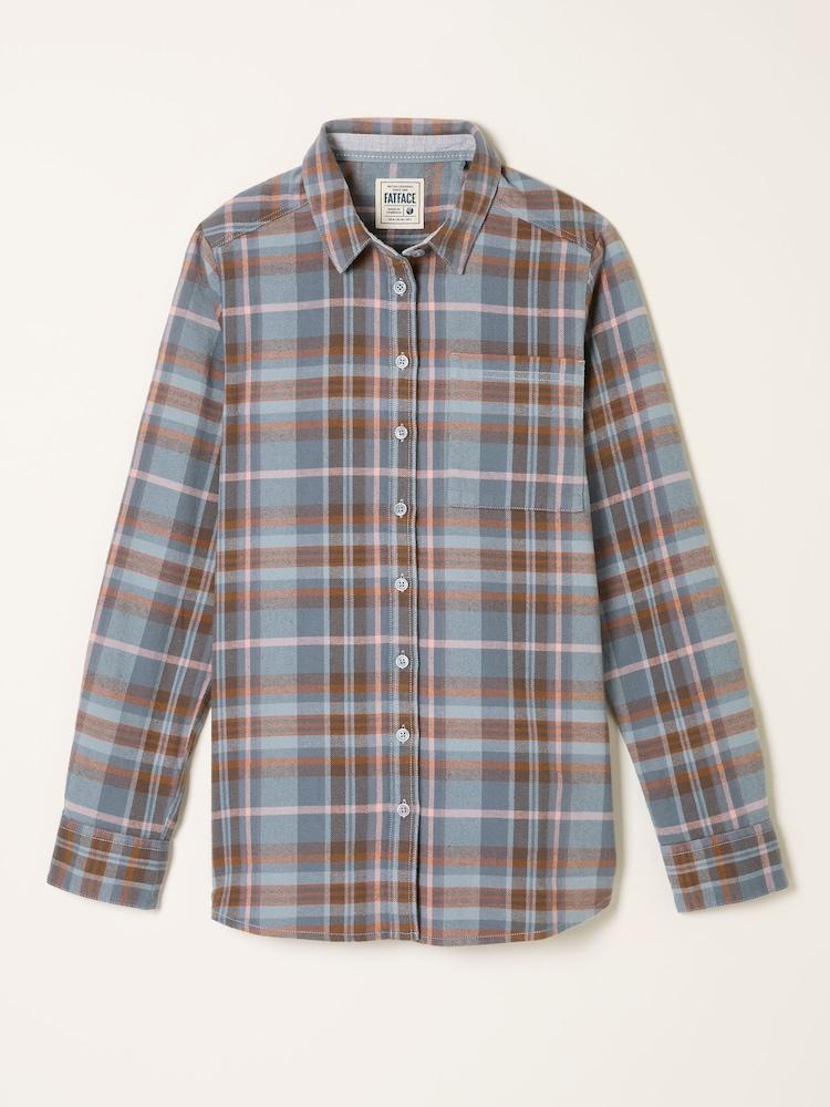 fat face Olivia Teal Blue Check Shirt