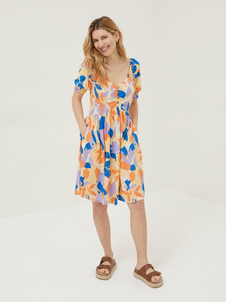 Fat Face Orange Aideen Stencil Floral Dress