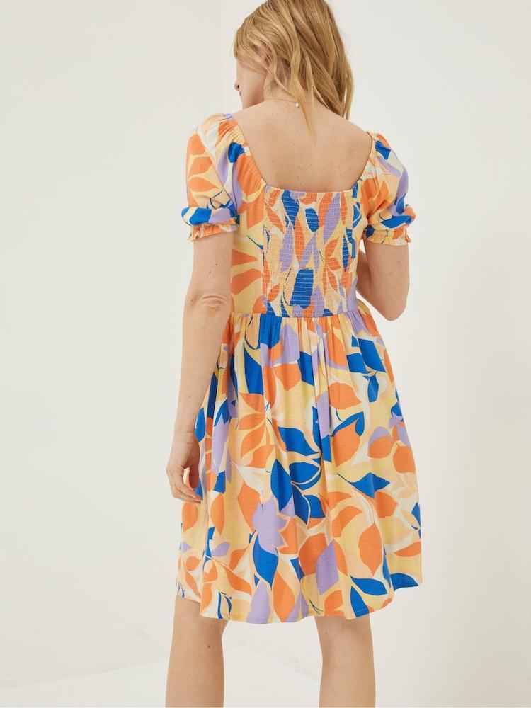 Fat Face Orange Aideen Stencil Floral Dress