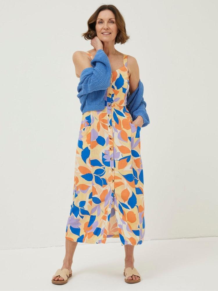 Fat Face Orange Corey Stencil Floral Midi Dress