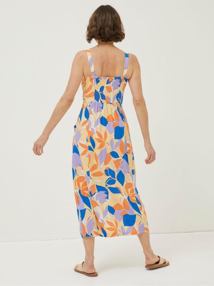 Fat Face Orange Corey Stencil Floral Midi Dress