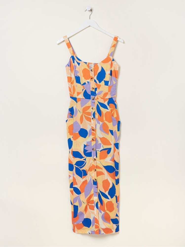 fat face Orange Corey Stencil Floral Midi Dress