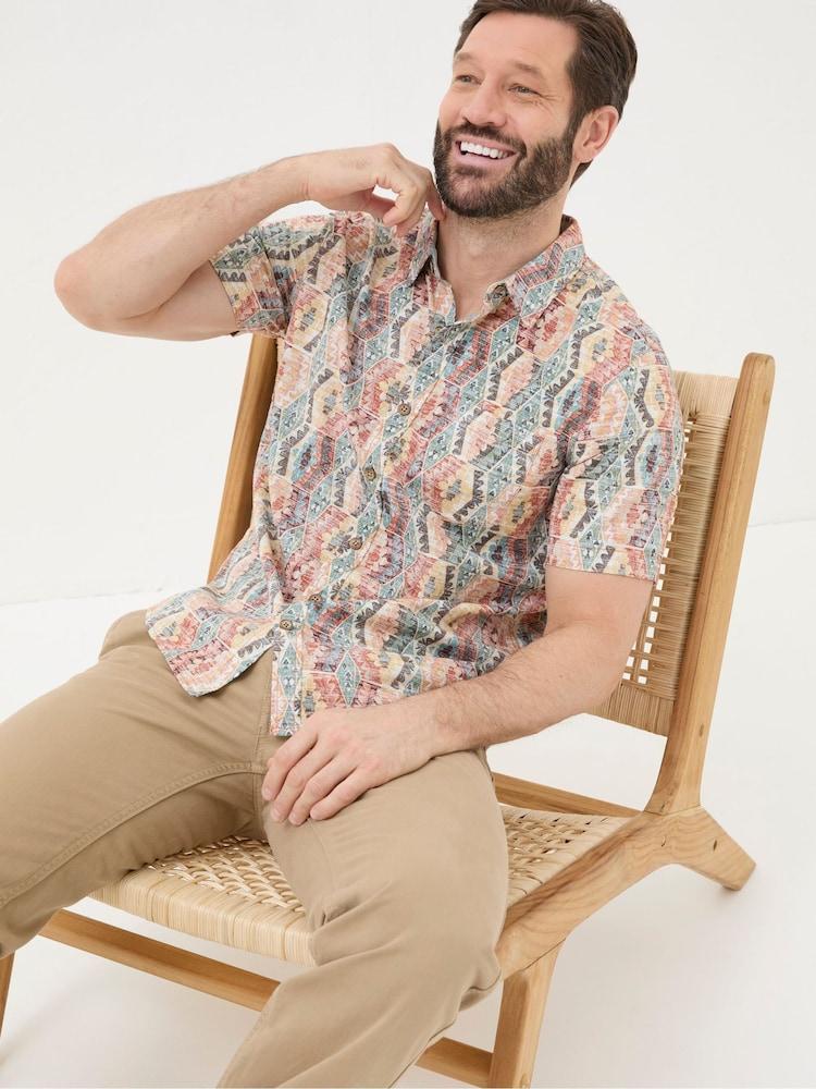 Fat Face Orange Hexagon Tile Print Shirt