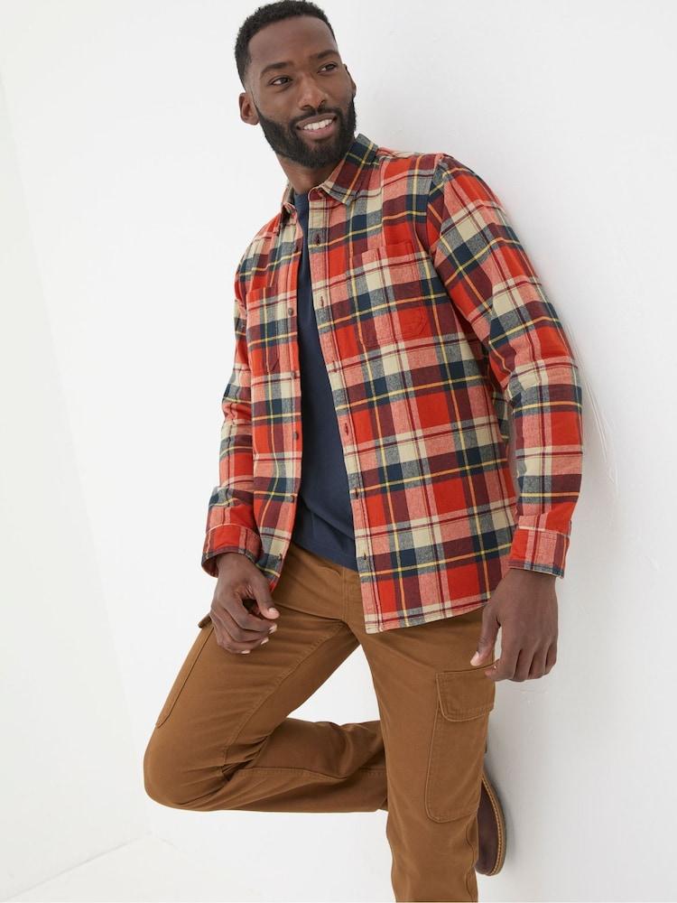 Fat Face Orange Long Sleeve Blake Check Shirt