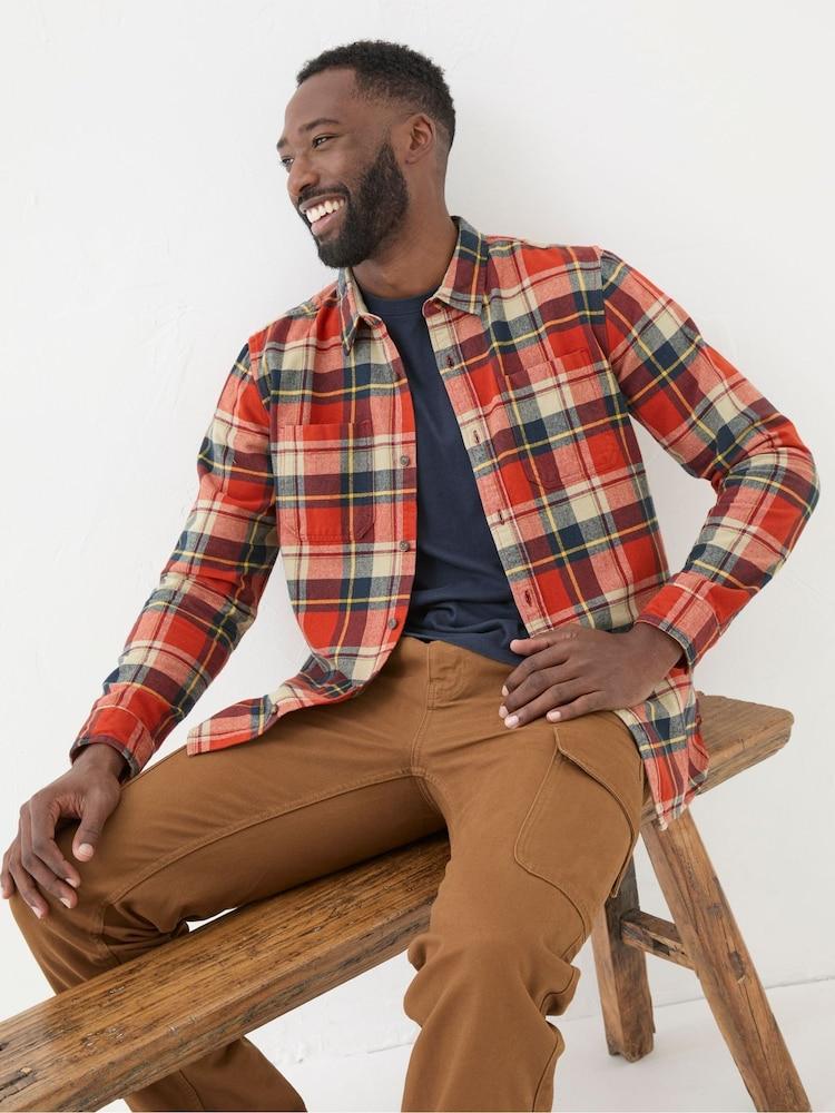 Fat Face Orange Long Sleeve Blake Check Shirt