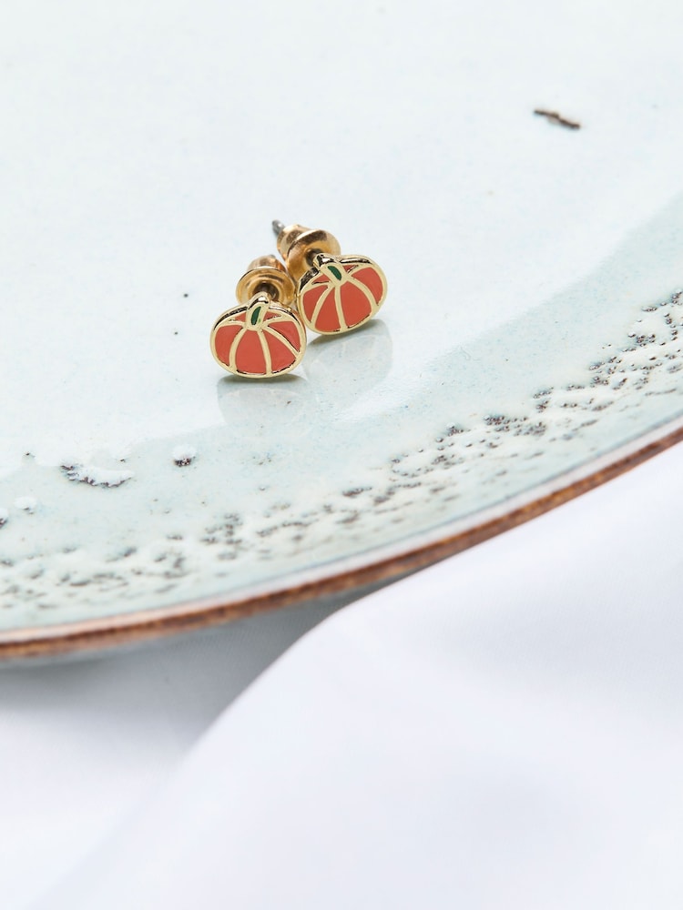 Fat Face Orange Pumpkin Stud Earrings