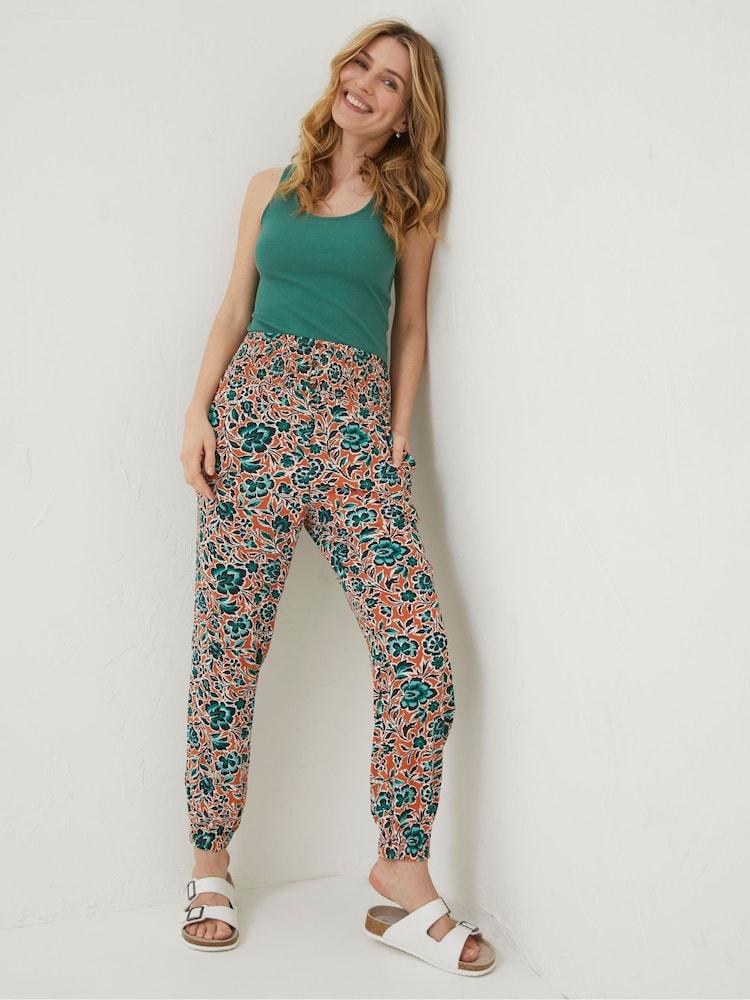Fat Face Orange Shirred Cuffed Sketched Trousers