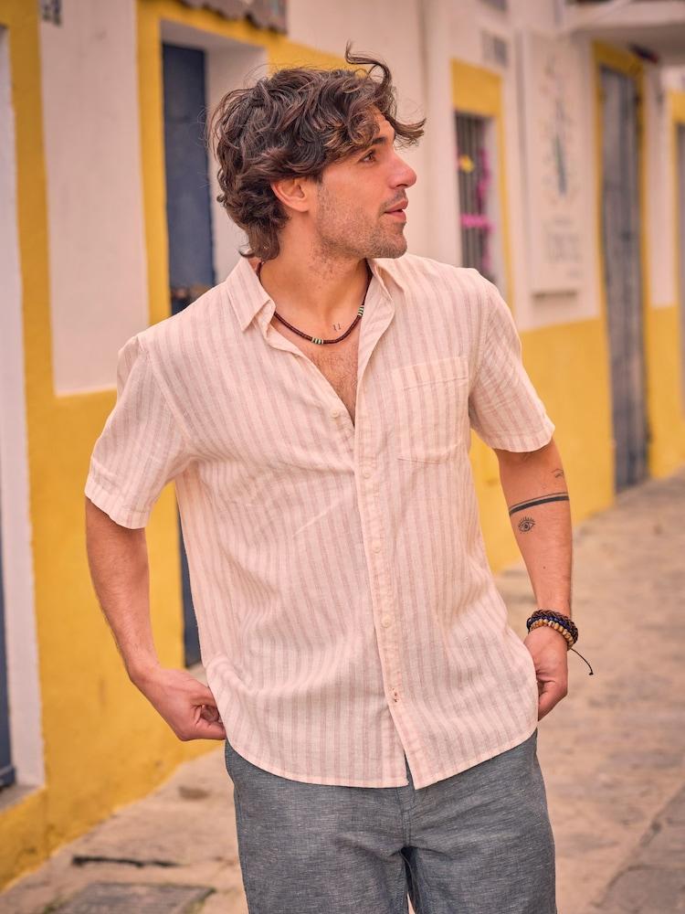 Fat Face Orange Short Sleeve Fine Stripe Shirt