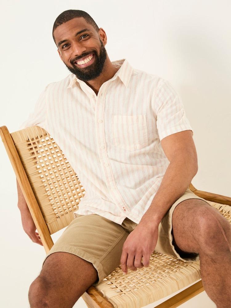 Fat Face Orange Short Sleeve Fine Stripe Shirt