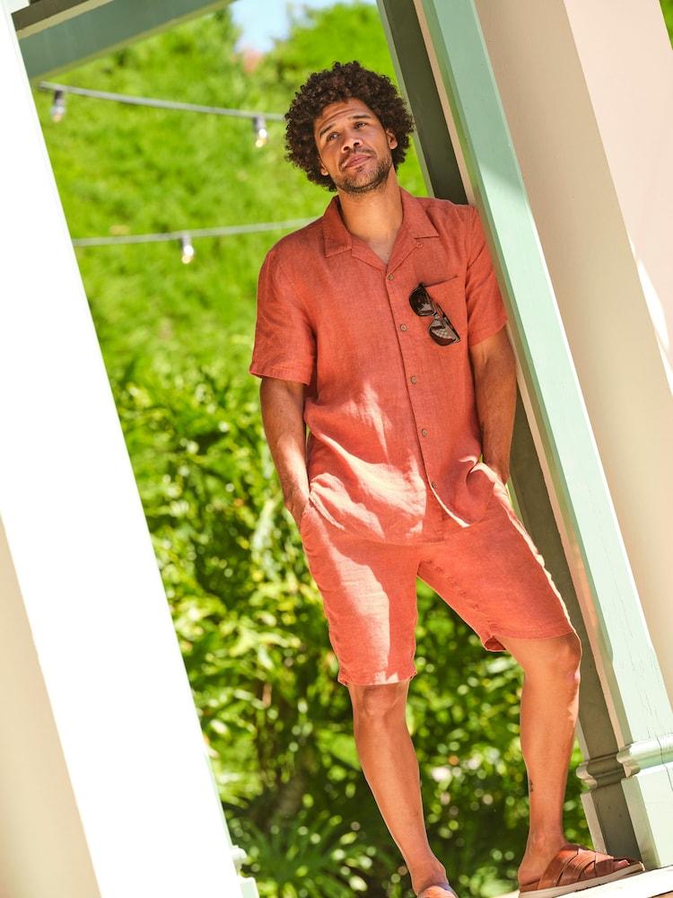 Fat Face Orange Short Sleeve Linen Shirt