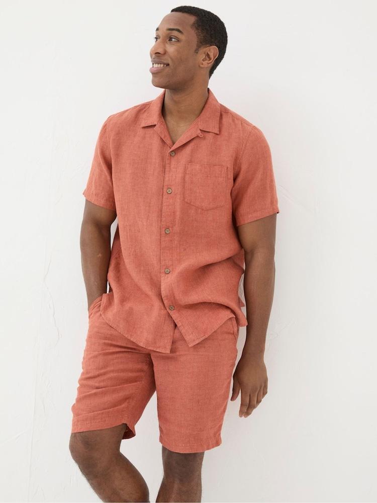 Fat Face Orange Short Sleeve Linen Shirt