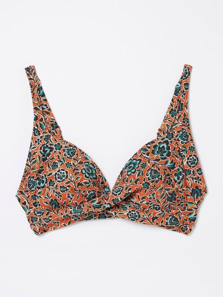 fat face Orange Sketched Floral Bikini Top