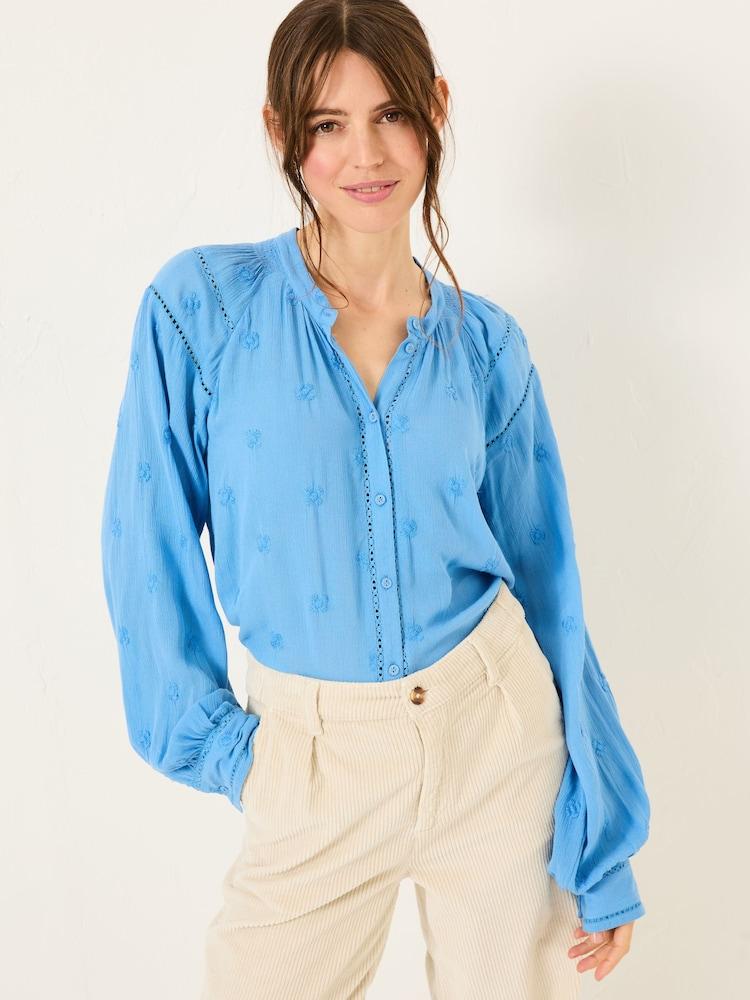 Fat Face Orla Bright Blue Embroidered Blouse