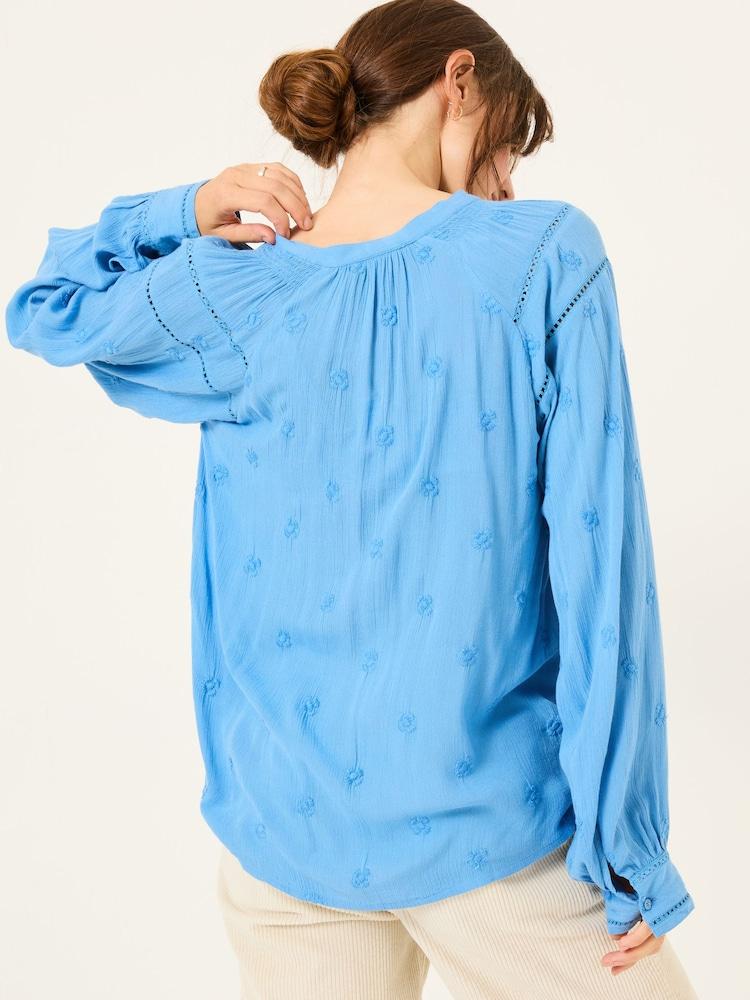 Fat Face Orla Bright Blue Embroidered Blouse