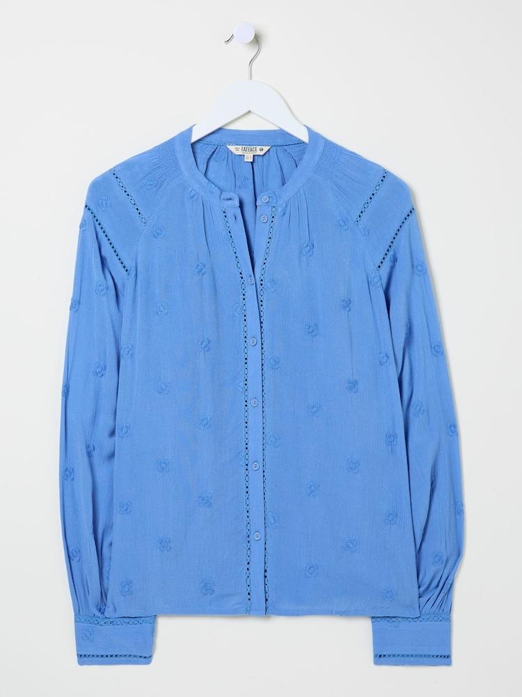fat face Orla Bright Blue Embroidered Blouse
