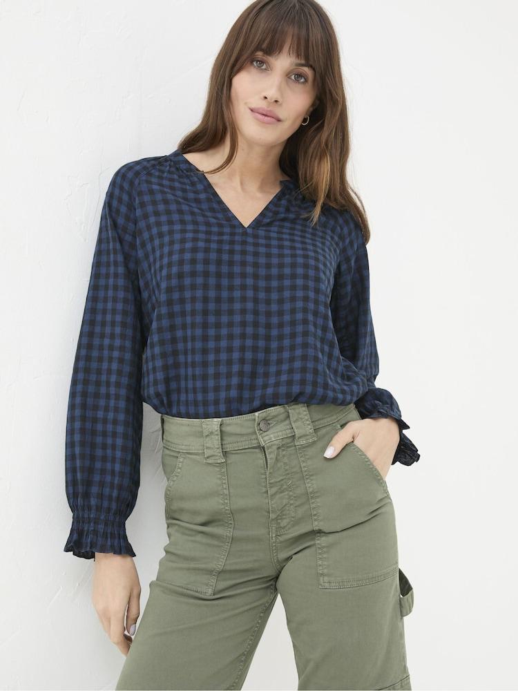 Fat Face Pacey Blue Pacey Gingham Blouse