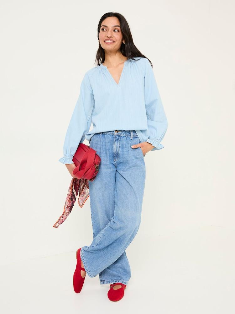 Fat Face Pacey Light Blue Denim Blouse