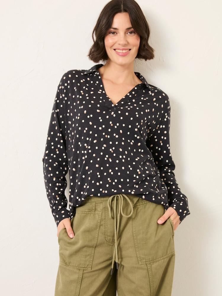 Fat Face Paige Black Polka Dot Jersey Shirt
