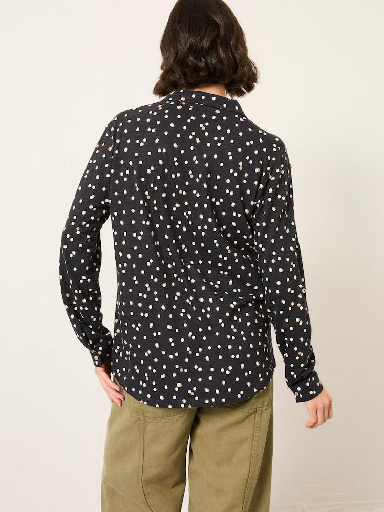 Fat Face Paige Black Polka Dot Jersey Shirt