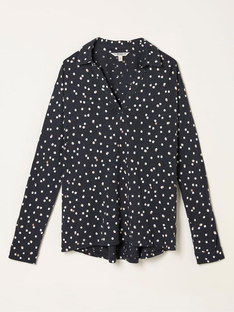 fat face Paige Black Polka Dot Jersey Shirt