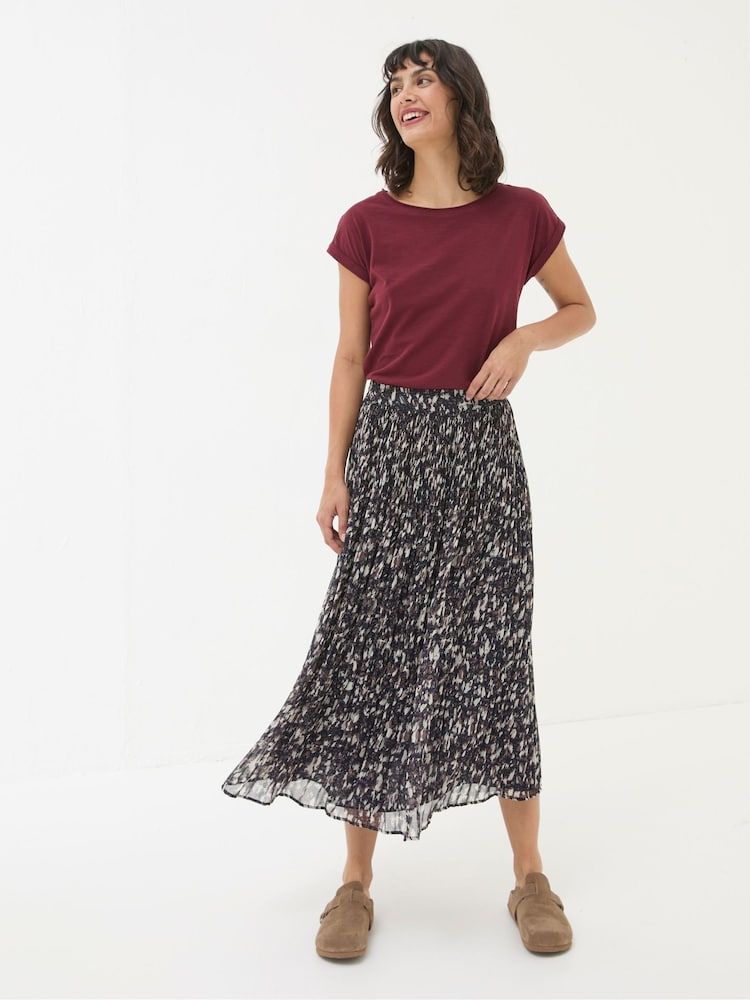 Fat Face Paignton Dark Brown Pleated Midi Skirt