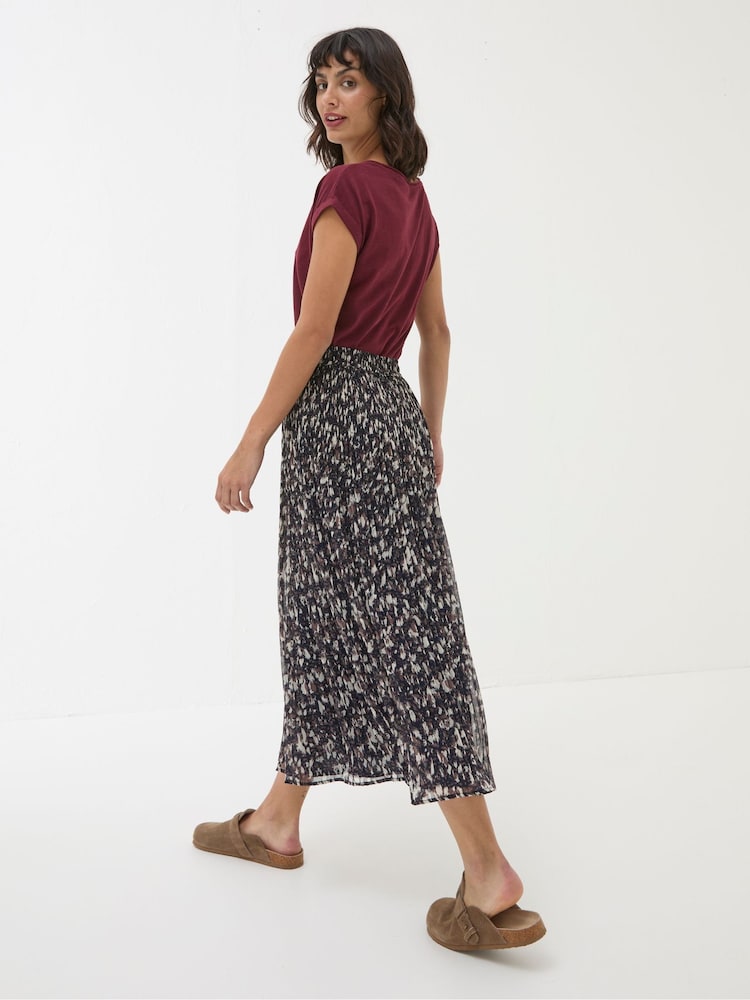 Fat Face Paignton Dark Brown Pleated Midi Skirt