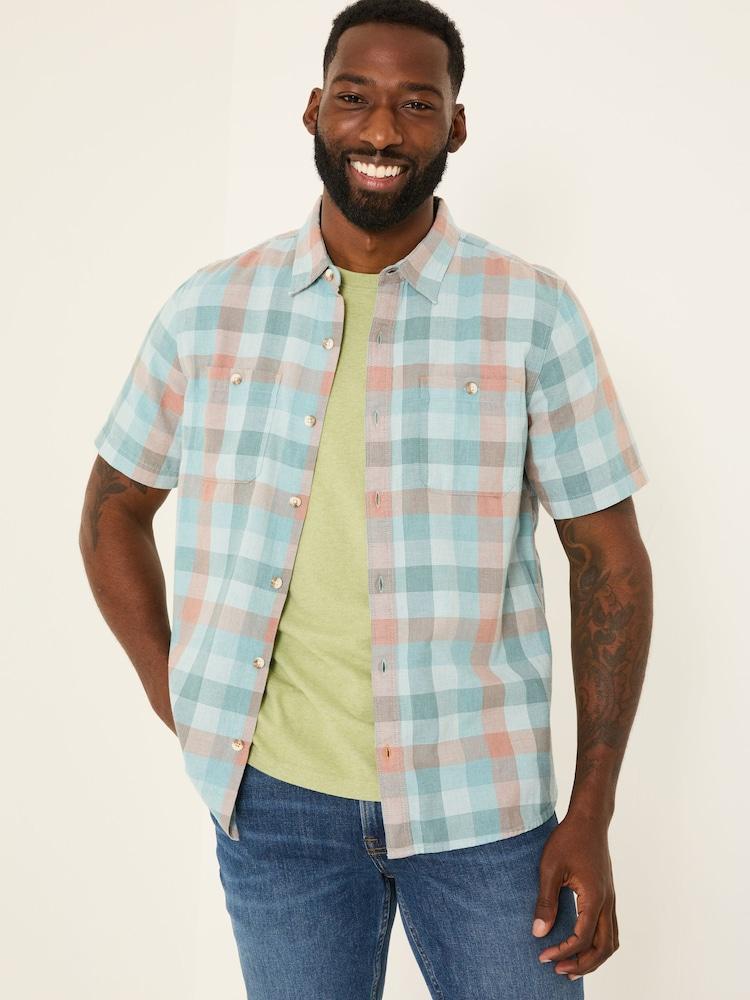 Fat Face Pale Blue Short Sleeve Port Check Shirt