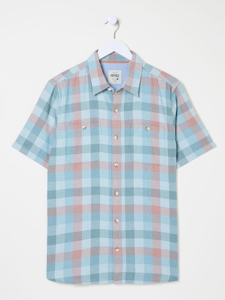 fat face Pale Blue Short Sleeve Port Check Shirt