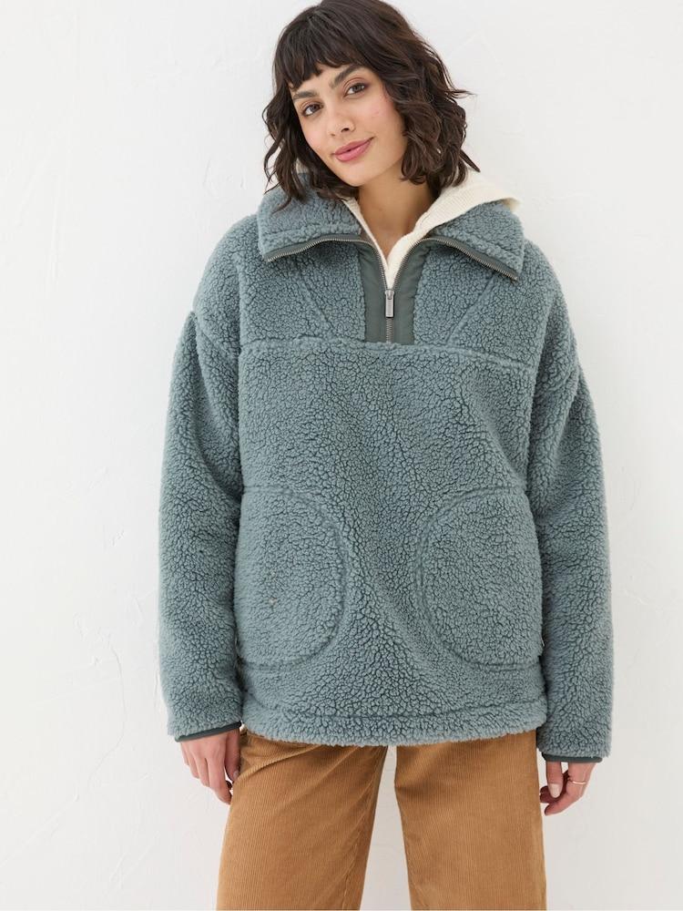 Fat Face Parker Duck Egg Blue Half Neck Fleece