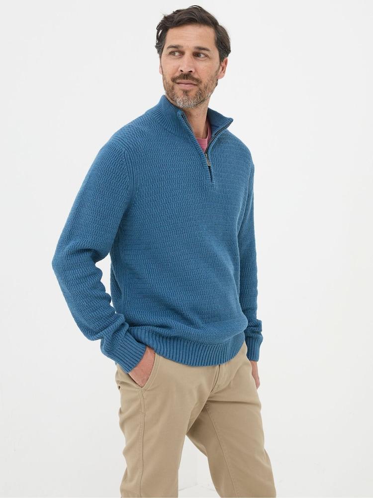 Fat Face Pembrey Blue Half Neck Jumper