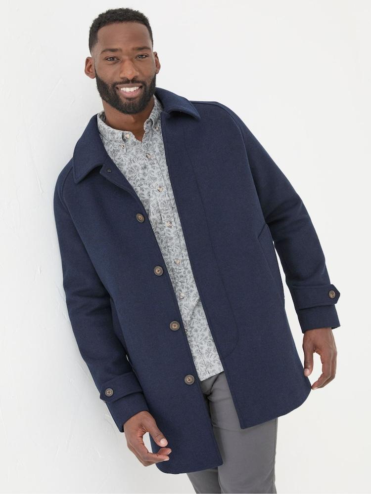 Fat Face Pendeen Navy Blue Raglan Overcoat