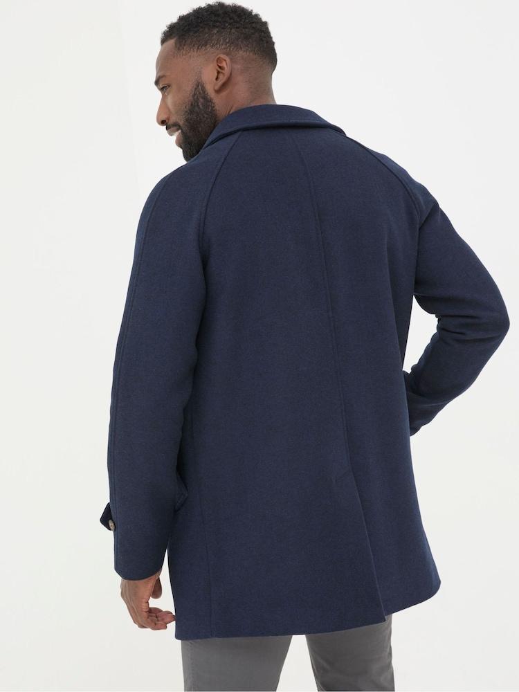 Fat Face Pendeen Navy Blue Raglan Overcoat