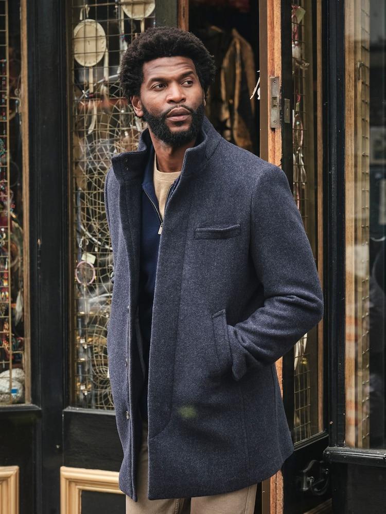 Fat Face Pendeen Navy Wool Mix Overcoat