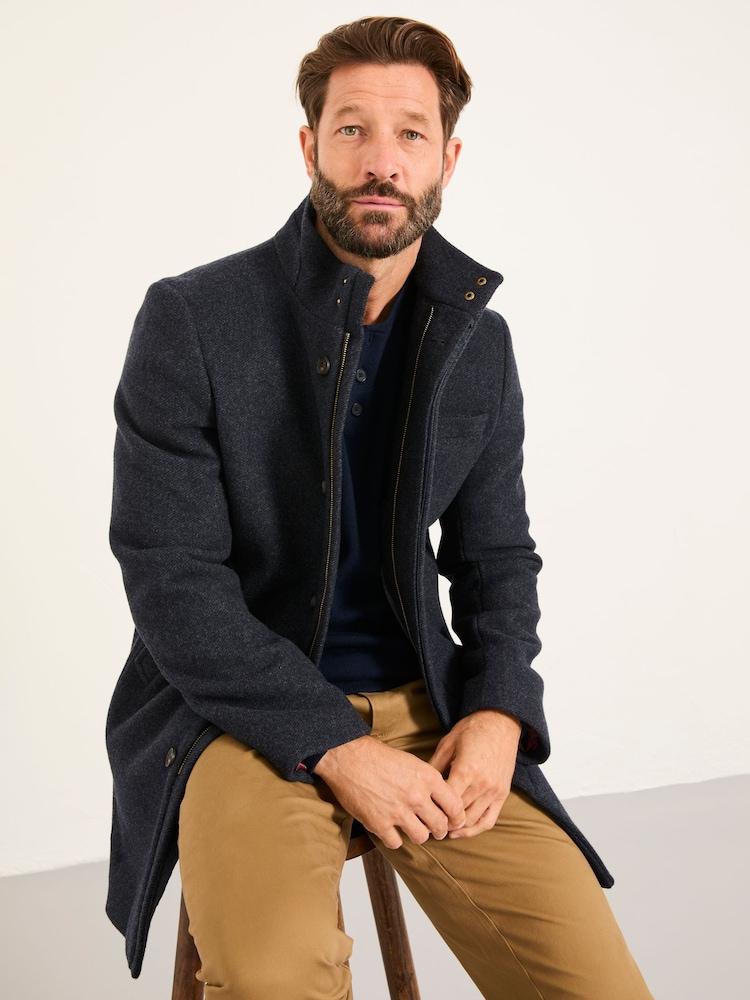 Fat Face Pendeen Navy Wool Mix Overcoat