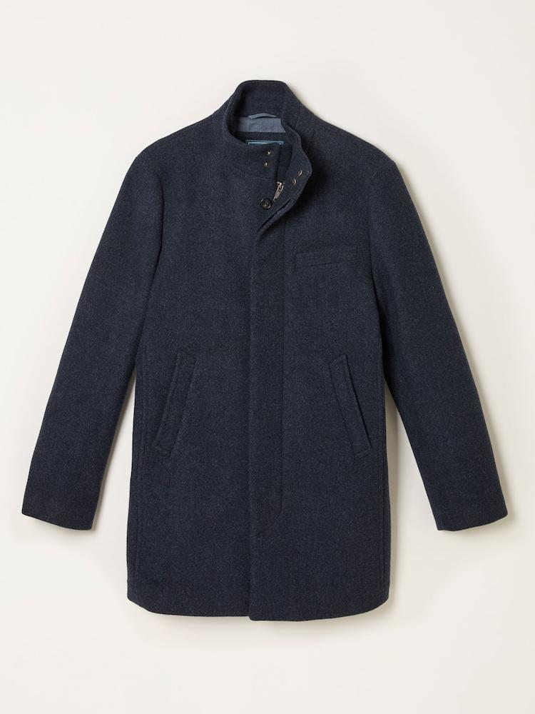 fat face Pendeen Navy Wool Mix Overcoat