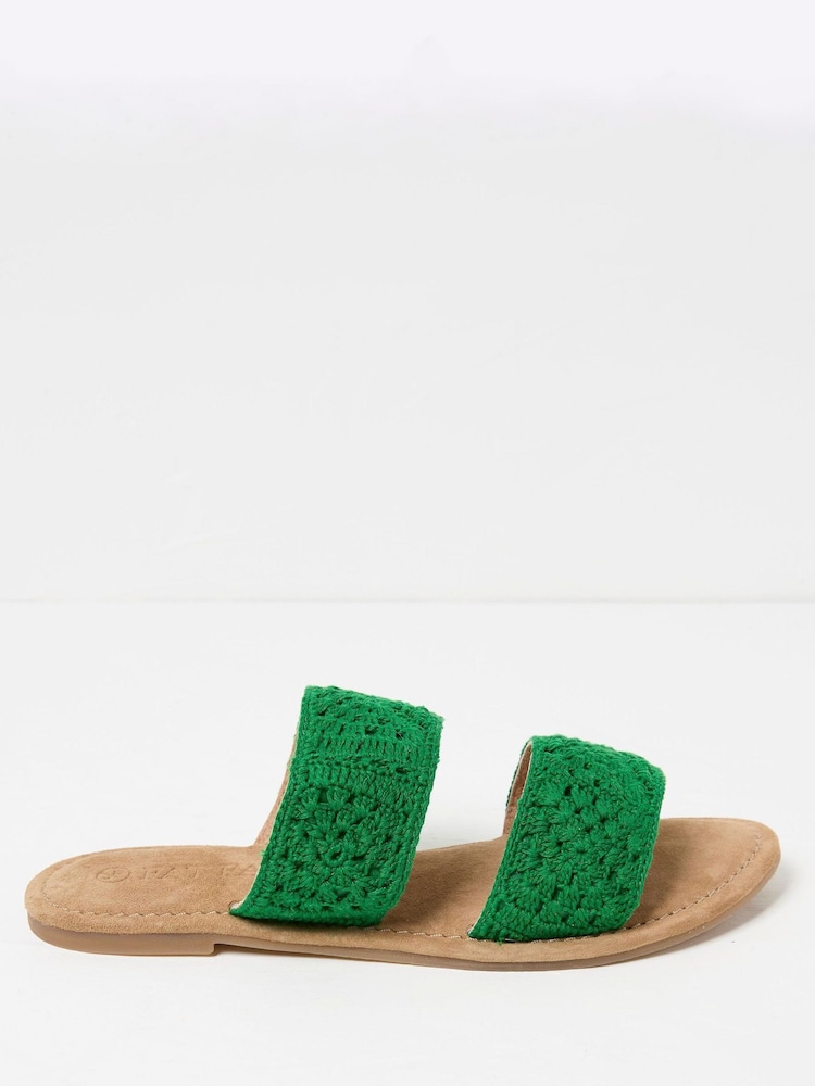Fat Face Penelope Green Crochet Sliders