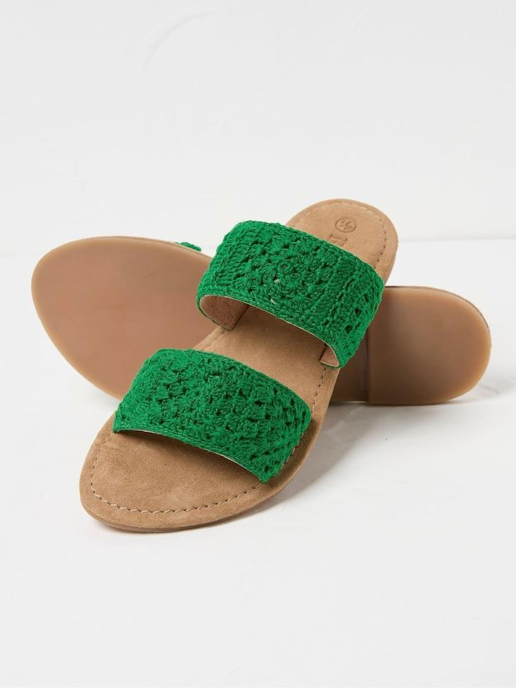 Fat Face Penelope Green Crochet Sliders