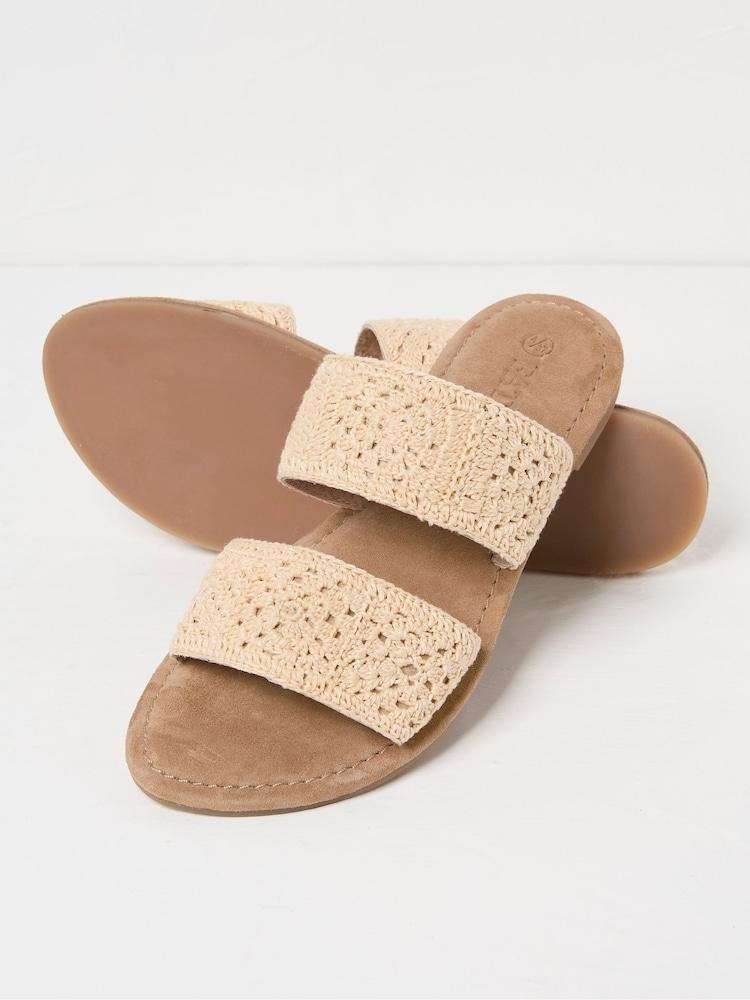 Fat Face Penelope Natural Crochet Sliders