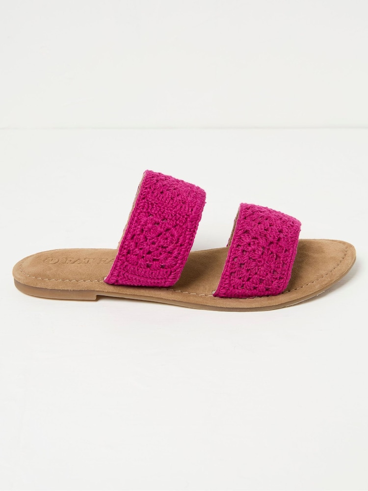 Fat Face Penelope Pink Crochet Sliders