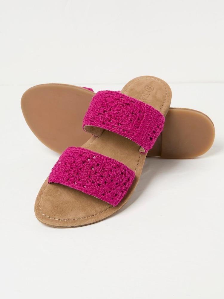 Fat Face Penelope Pink Crochet Sliders