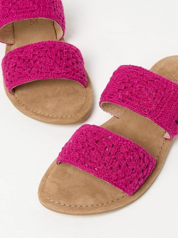 fat face Penelope Pink Crochet Sliders