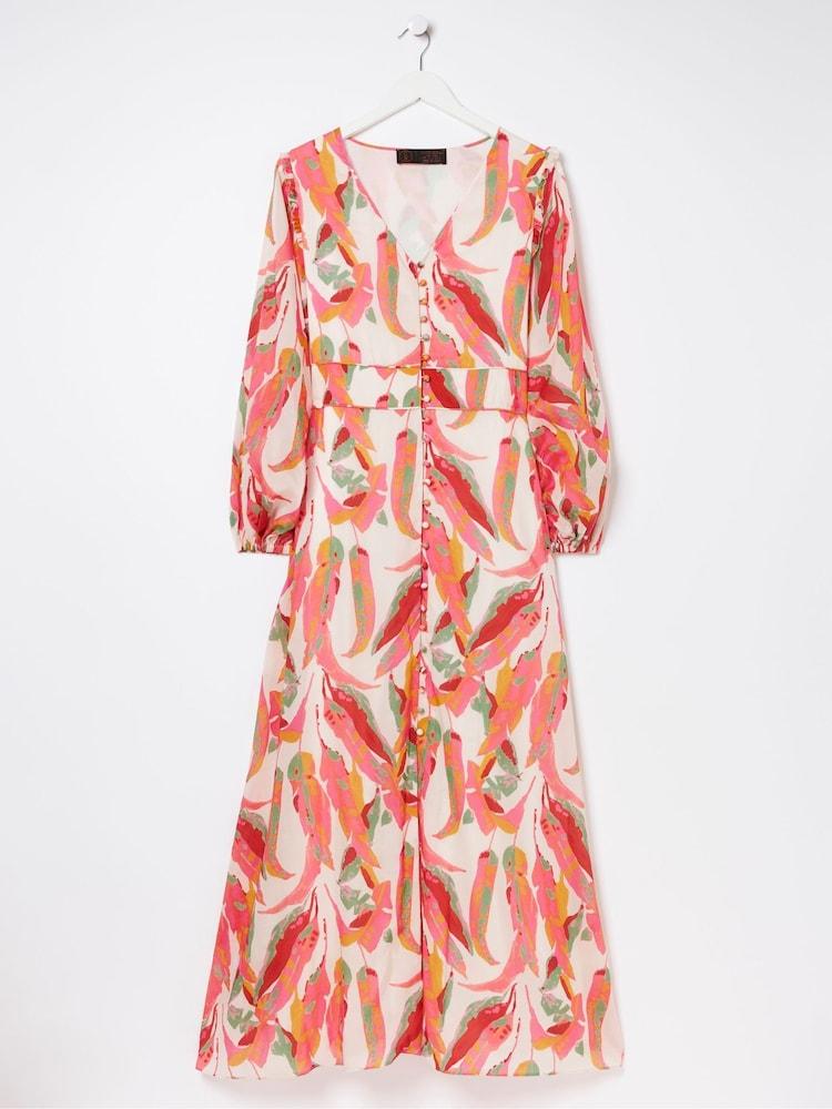 fat face Peony Pink Painted Leaves Maxi Dress
