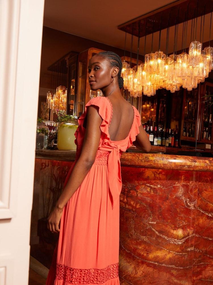 Fat Face Pink Hibiscus Lace Maxi Dress